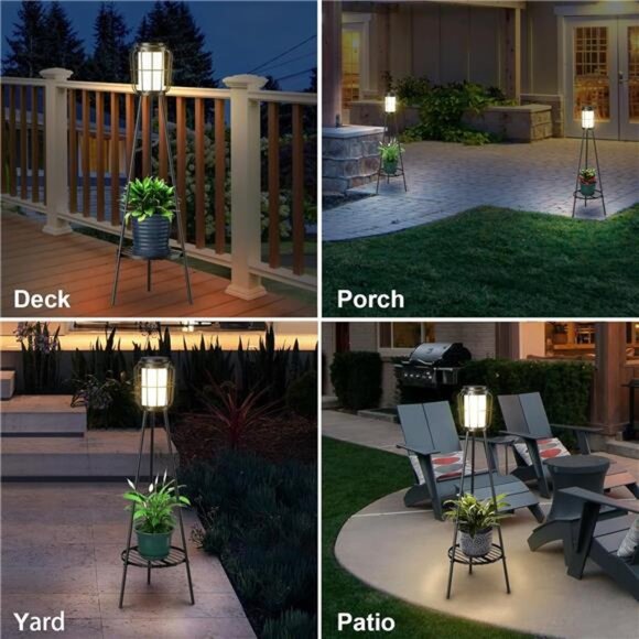 2 Pack Solar Lights with Plant Stand, Outdoor Floor Lamps, Waterproof Solar - Picture 4 of 7